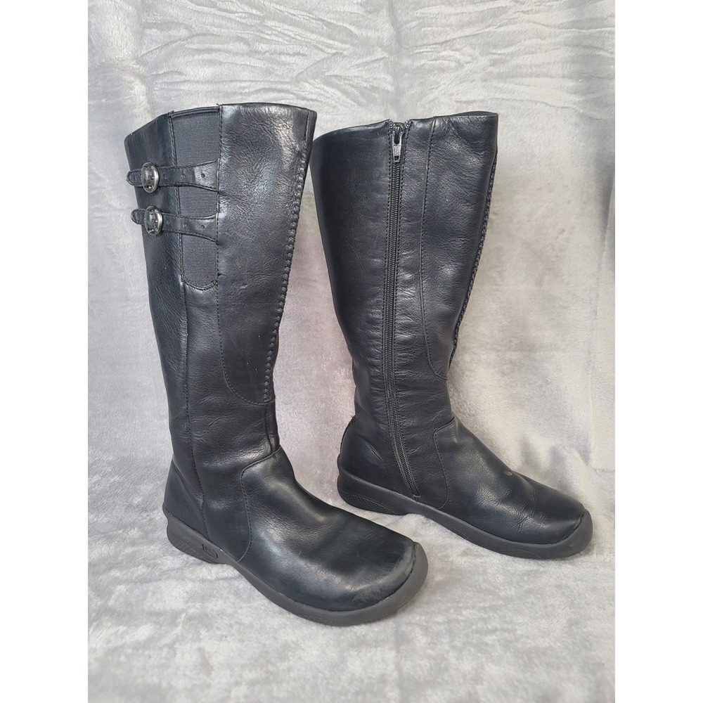 KEEN Bern Baby Bern Black Leather Tall Boots 90s Grunge Gorpcore 7.5 Buckle Zip